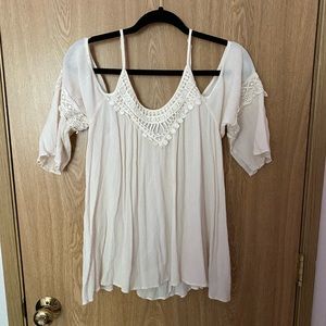 Cream cold shoulder top